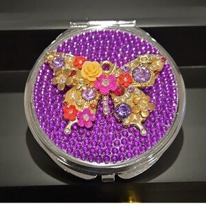 Purple and Gold Butterfly Compact Purse Mirror